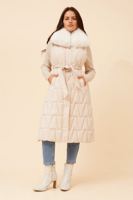 Image of Coats & Jackets. Product name - BANKS SOLID PUFFER VEST in Chocolate colour by brand - Caroline Morgan Australia