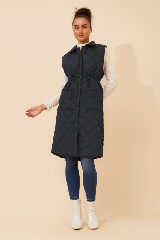 Image of Coats & Jackets. Product name - DEDE QUILTED VEST in Black colour by brand - Caroline Morgan Australia