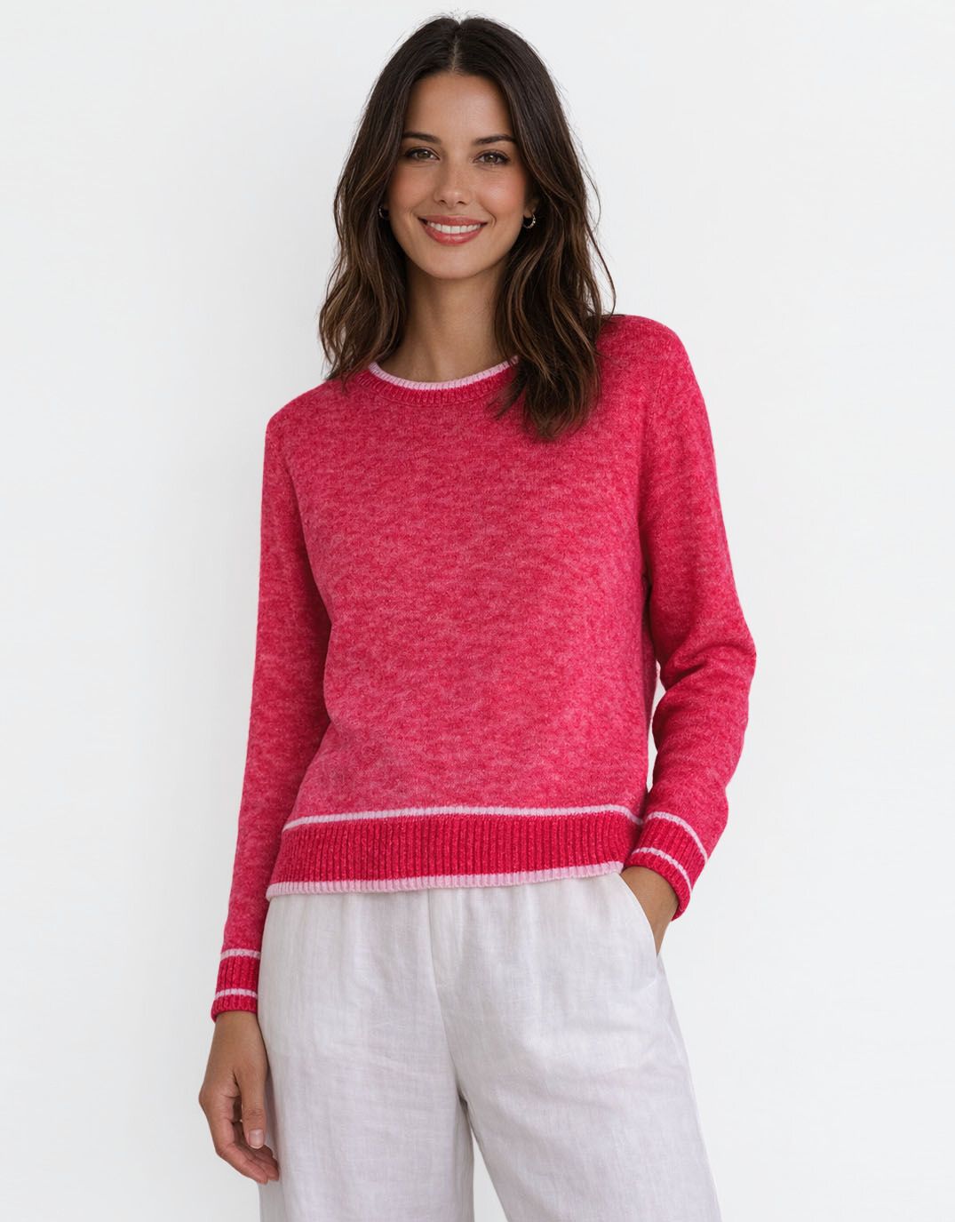 Image of a model wearing Outerwear. Product name - Nadia Knit Hot Pink in Hot Pink colour by brand - Valeria The Label
