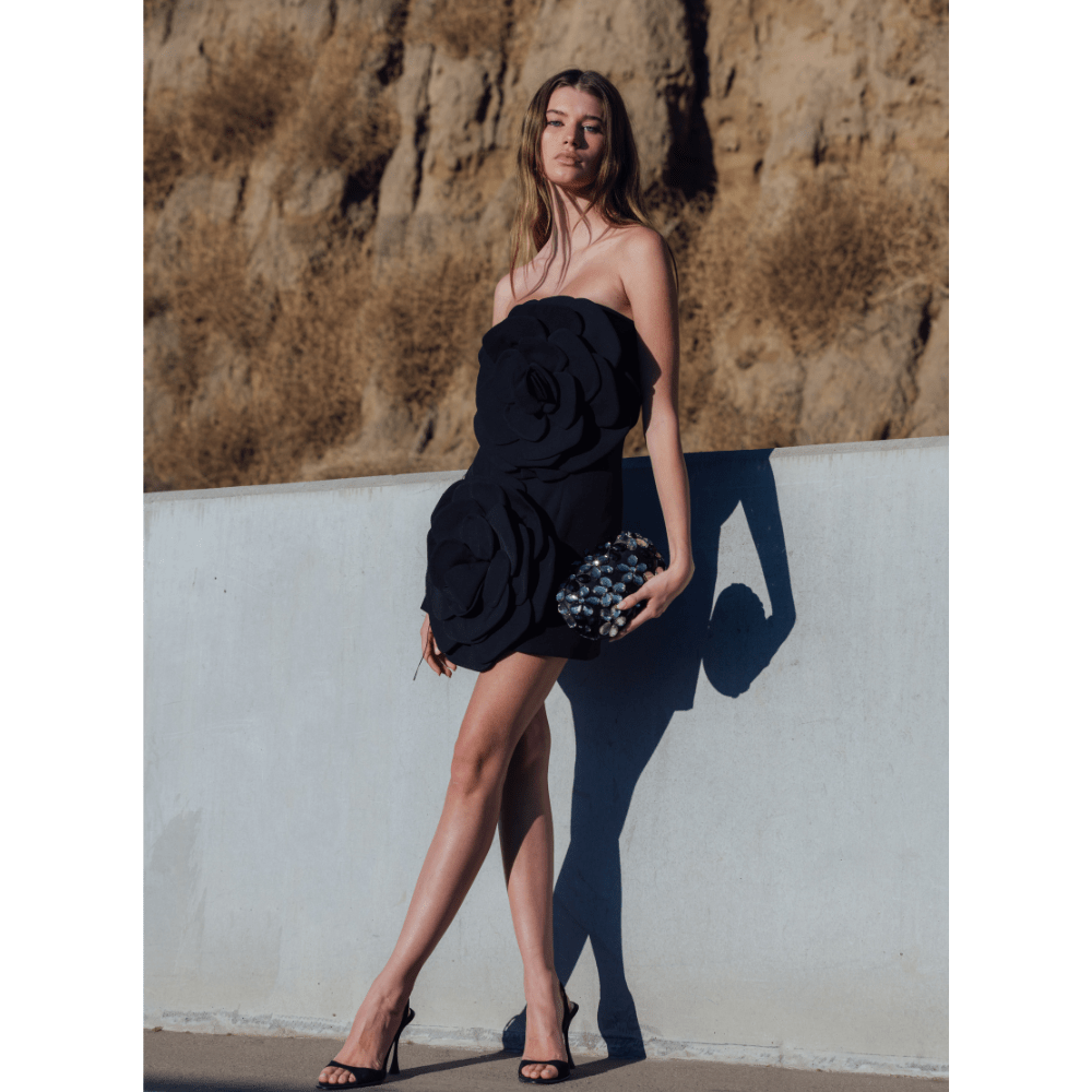 Olga Berg VICTORIA Flower Clutch (Black)