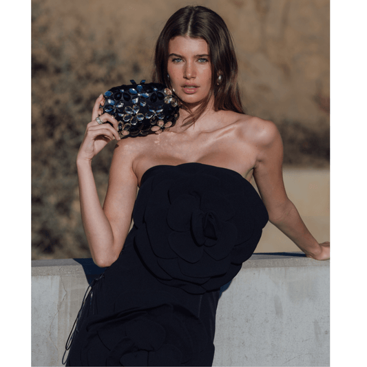 Olga Berg VICTORIA Flower Clutch (Black)