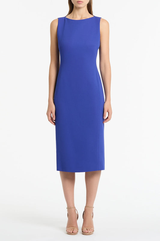 Image of Dresses. Product name - Violet Crepe Sheath Dress in Blue colour by brand - Carla Zampatti
