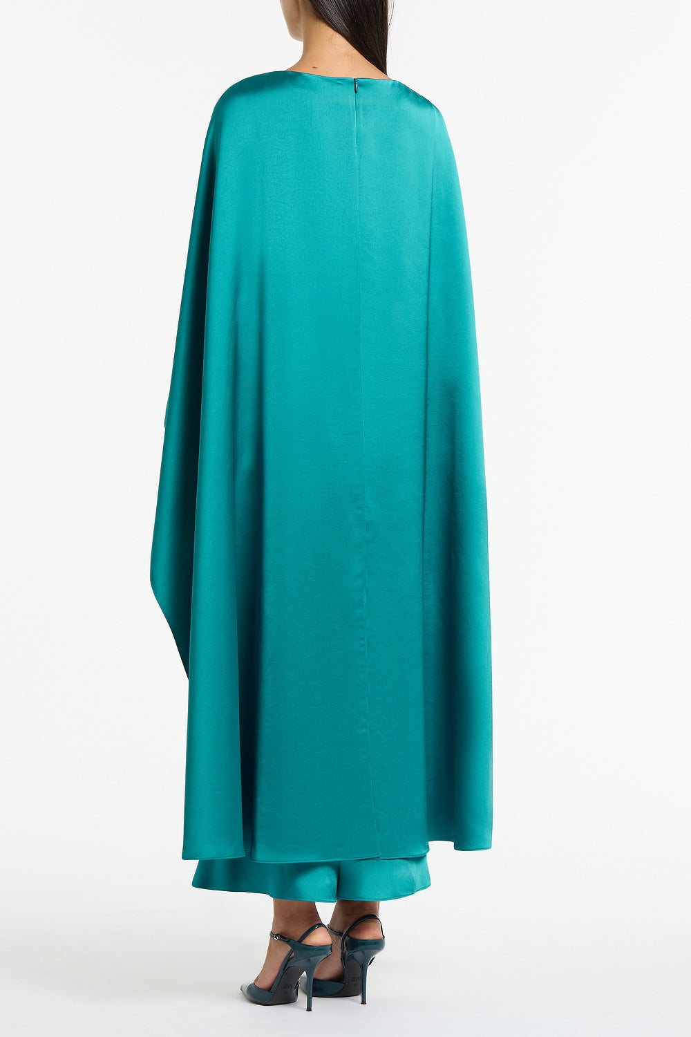 Carla Zampatti Viridian Lustre Satin Asymmetric Drape Dress (Green)