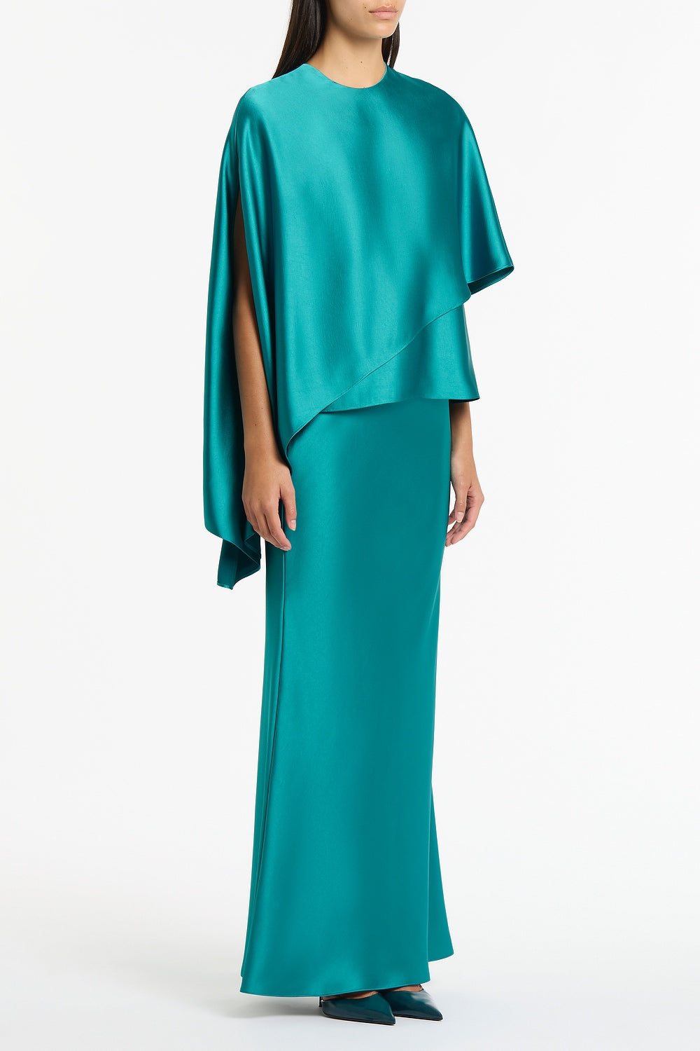 Carla Zampatti Viridian Lustre Satin Asymmetric Drape Top (Green)