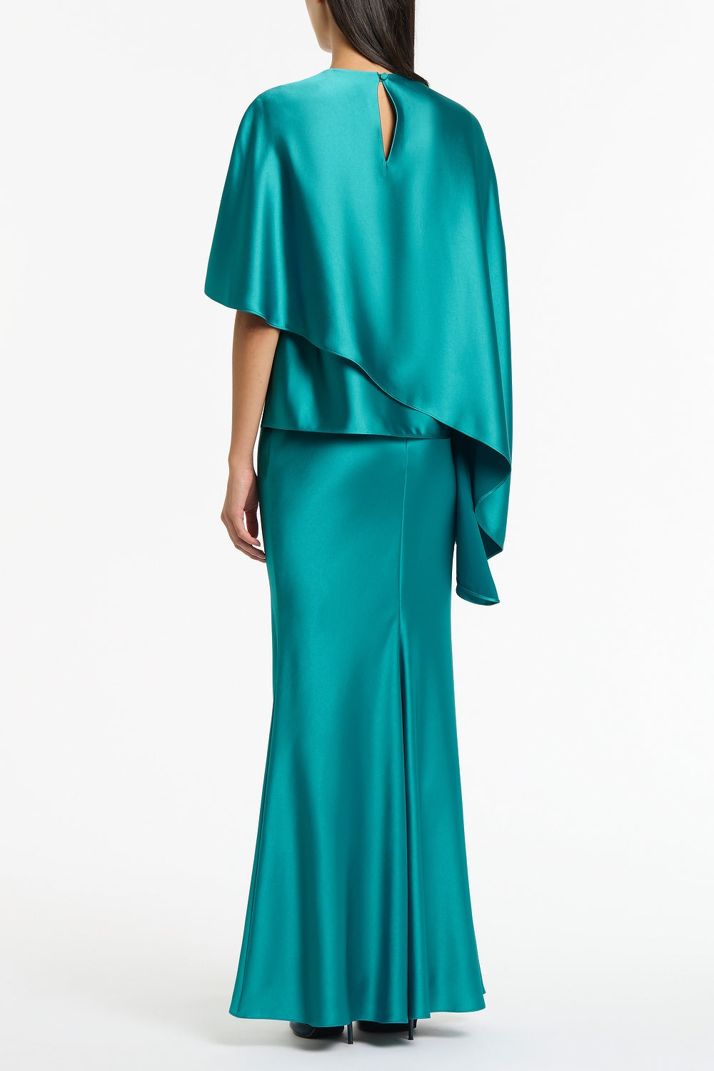 Carla Zampatti Viridian Lustre Satin Asymmetric Drape Top (Green)