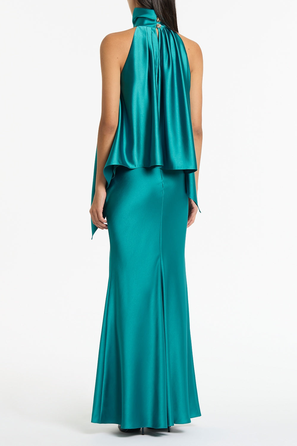 Carla Zampatti Viridian Lustre Satin Bias Fishtail Skirt (Green)
