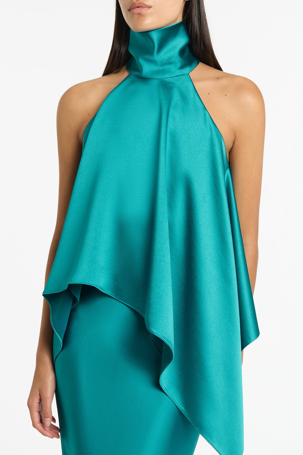 Carla Zampatti Viridian Lustre Satin Halter Neck Top (Green)