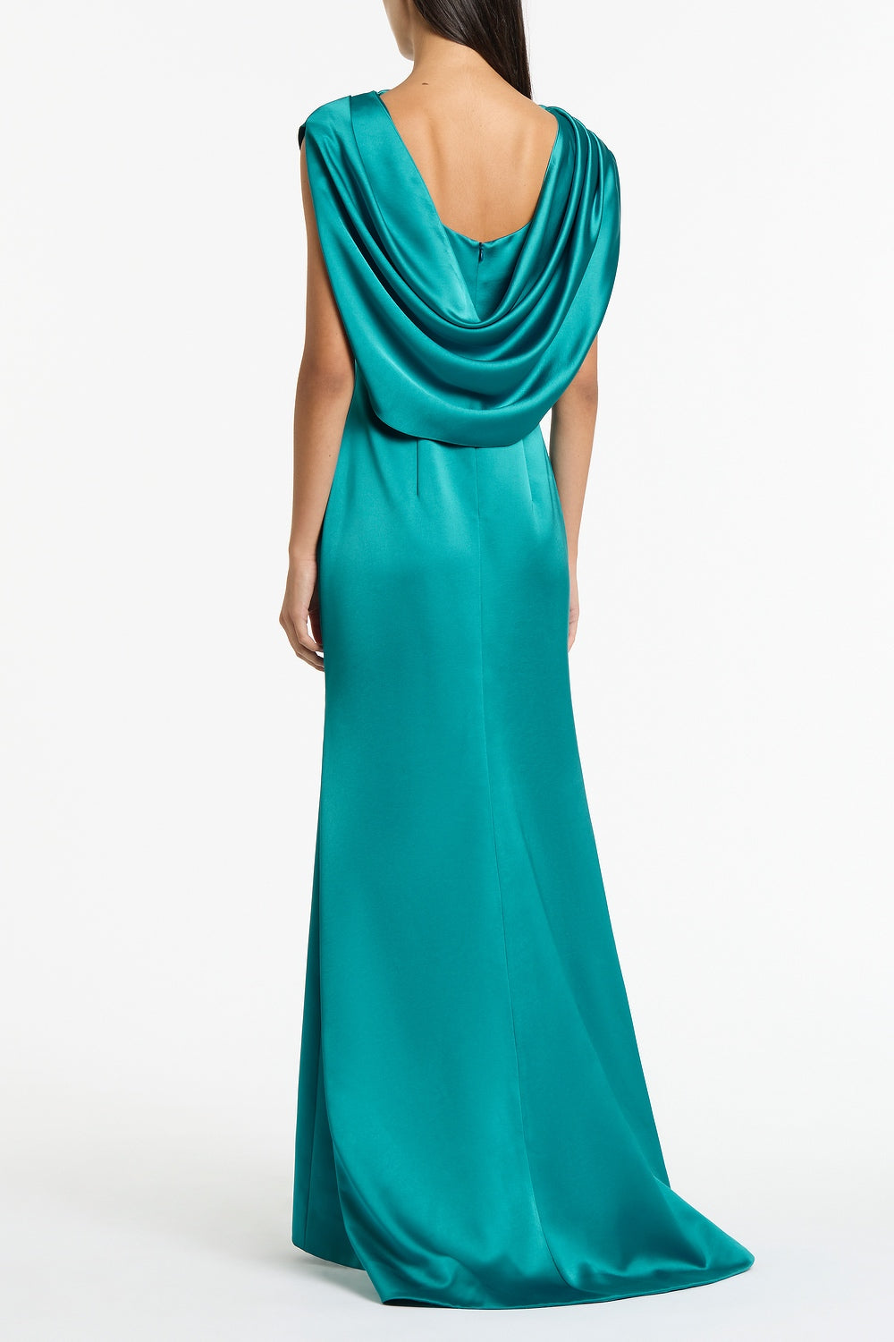 Carla Zampatti Viridian Lustre Satin Shoulder Drape Gown (Green)