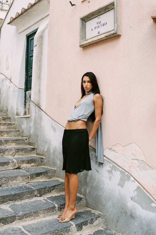 Image of a model wearing Tops. Product name - Vivi Top in Grey colour by brand - With Jéan