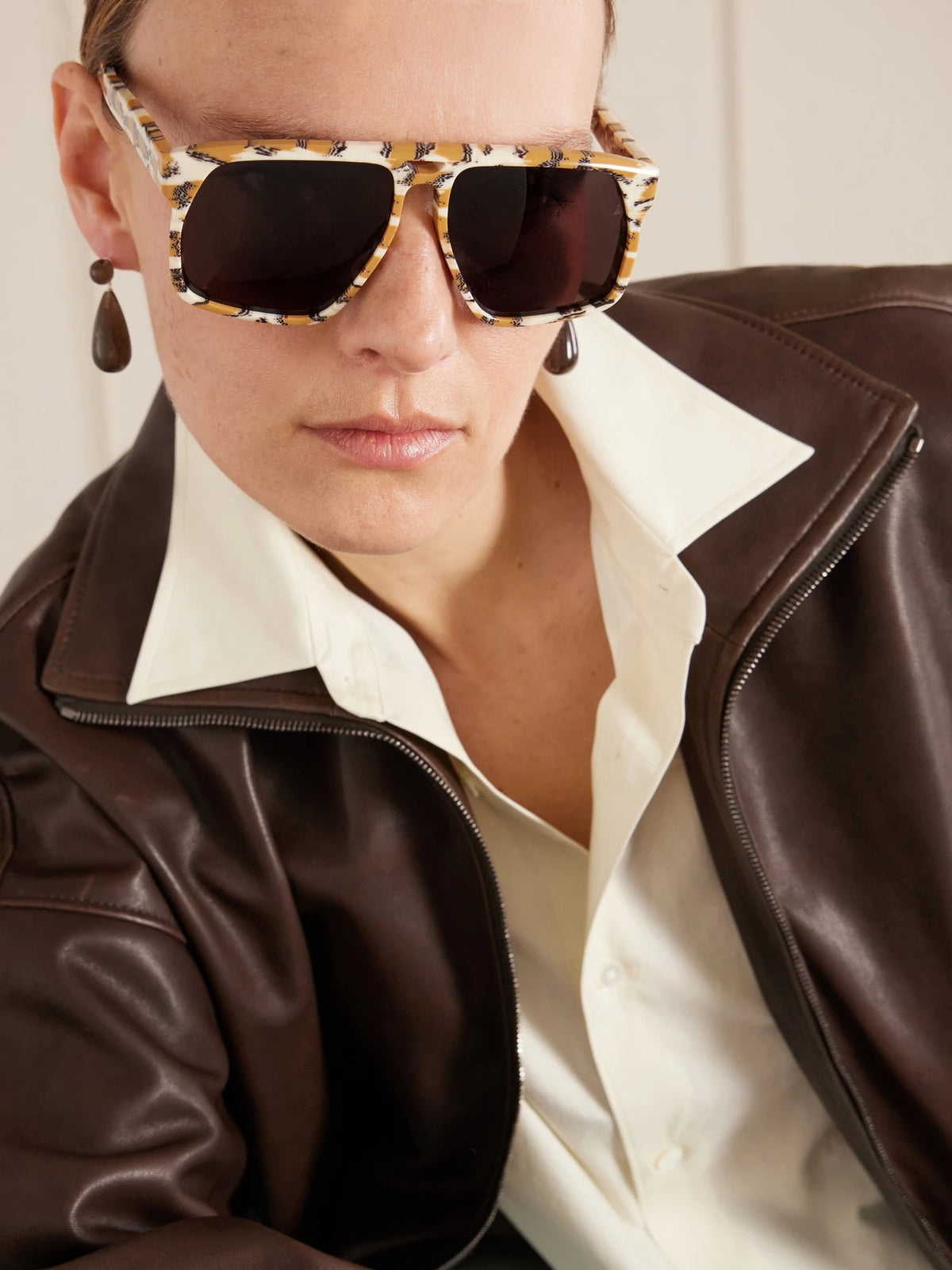Image of Sunglasses. Product name - Neptune Aviator-style Acetate Sunglasses in Leopard print colour by brand - Jacques Marie Mage