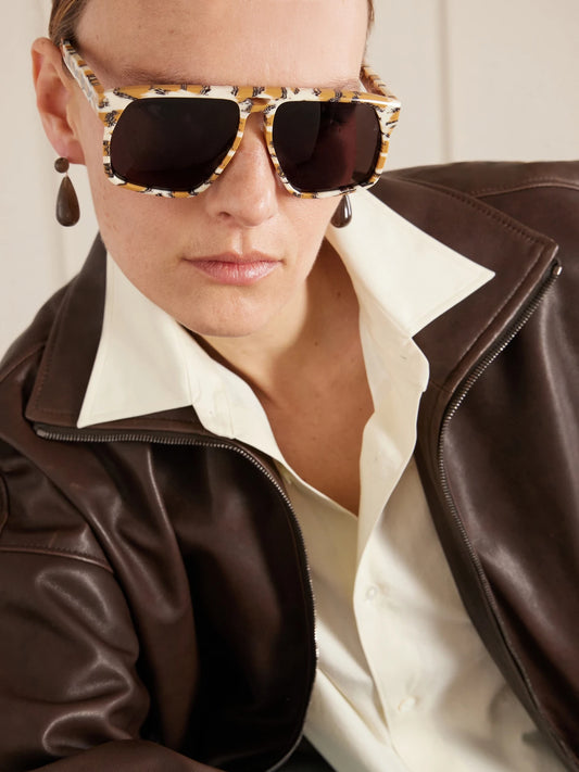 Image of Sunglasses. Product name - Neptune Aviator-style Acetate Sunglasses in Leopard print colour by brand - Jacques Marie Mage