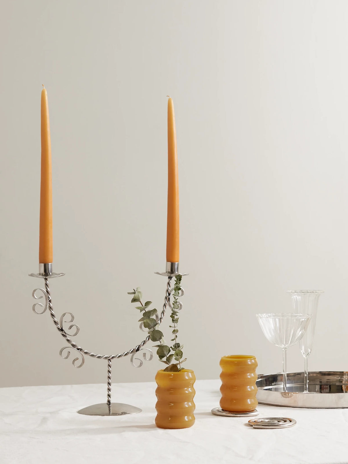 Image of Tableware. Product name - Ripple Set Of Four Glasses in Yellow colour by brand - Sophie Lou Jacobsen