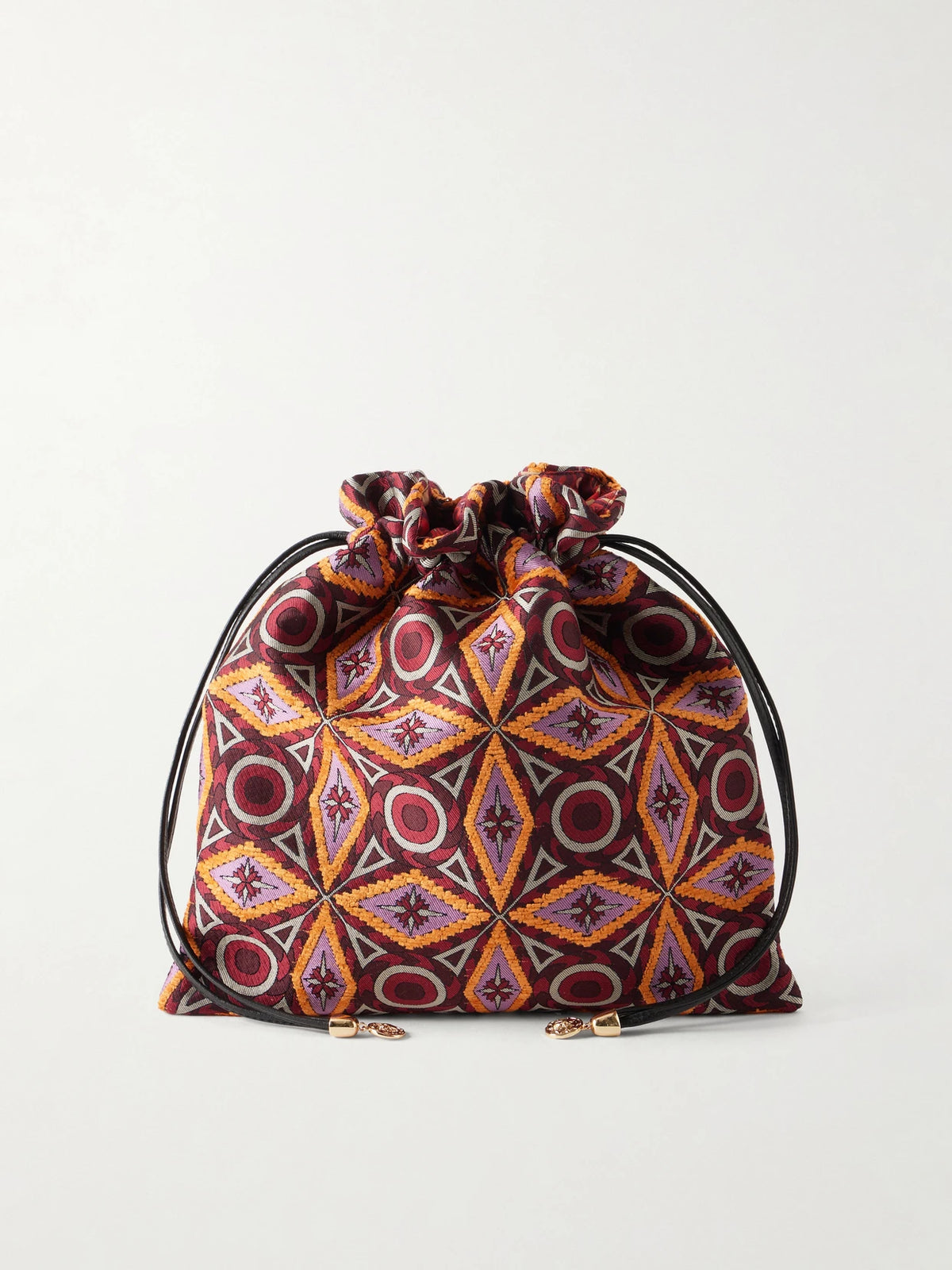La DoubleJ Drawstring Leather-trimmed Jacquard-knit Clutch