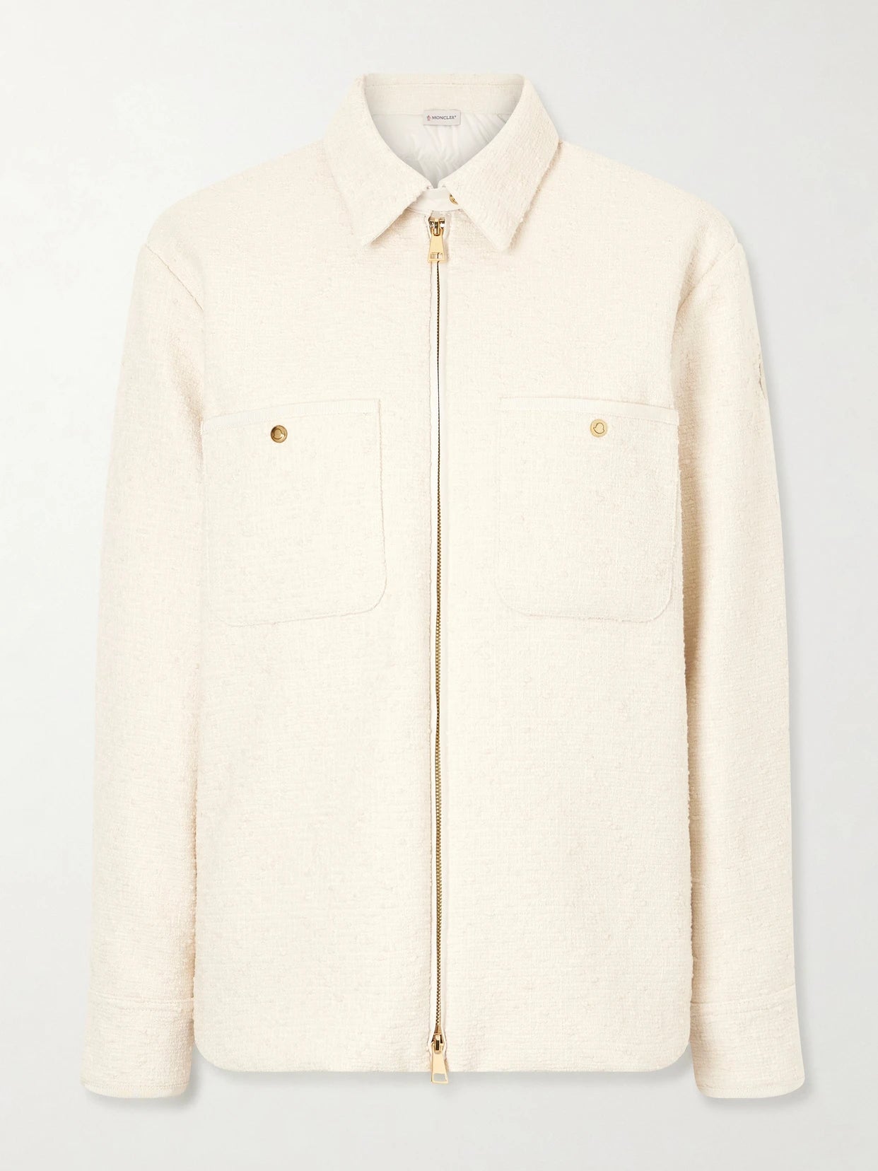 Image of Coats & Jackets. Product name - Appliquéd Quilted Shell And Tweed Down Jacket in Beige colour by brand - Moncler