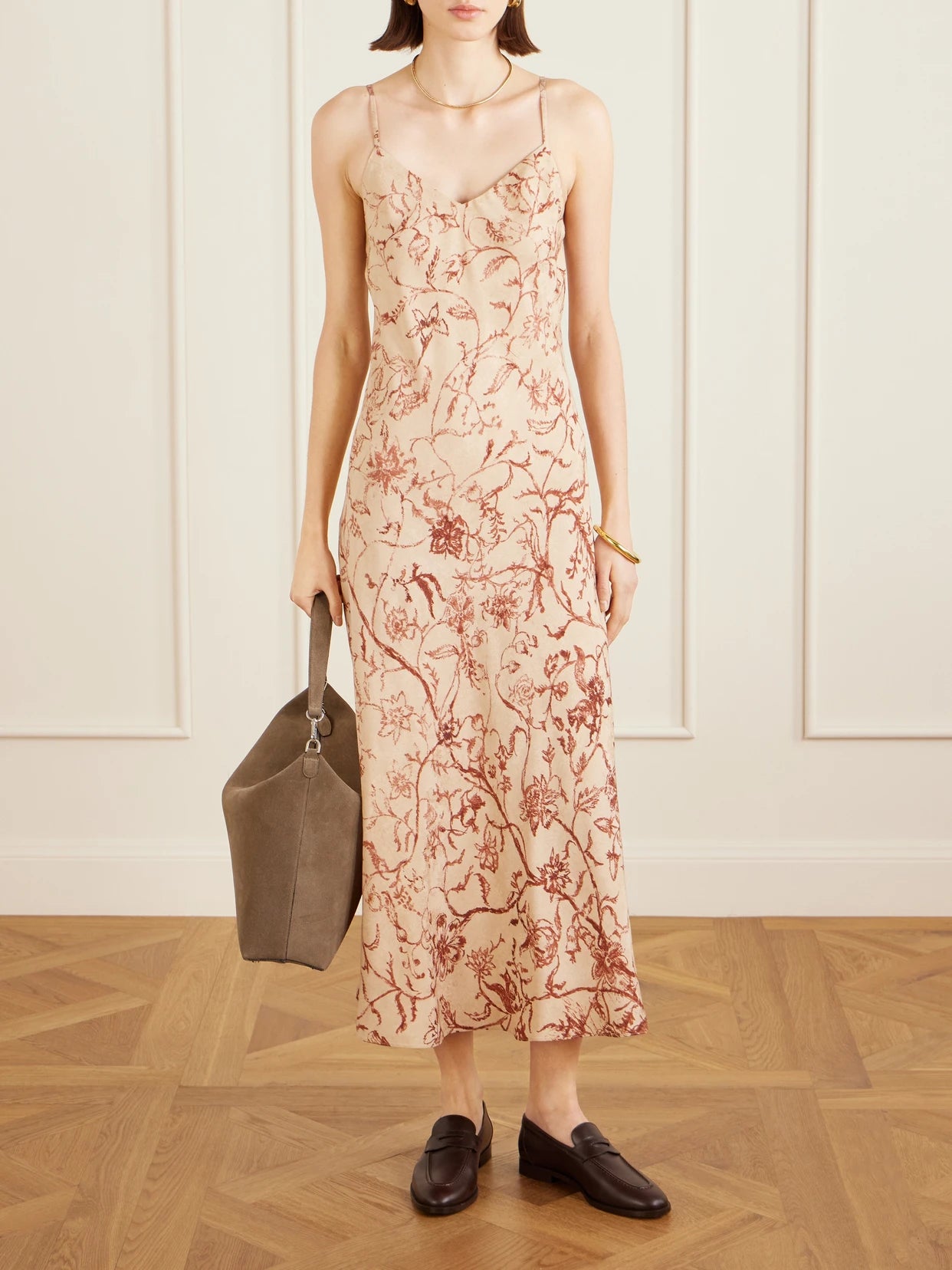 Image of Dresses. Product name - Floral Silk-jacquard Midi Dress in Red colour by brand - Loro Piana