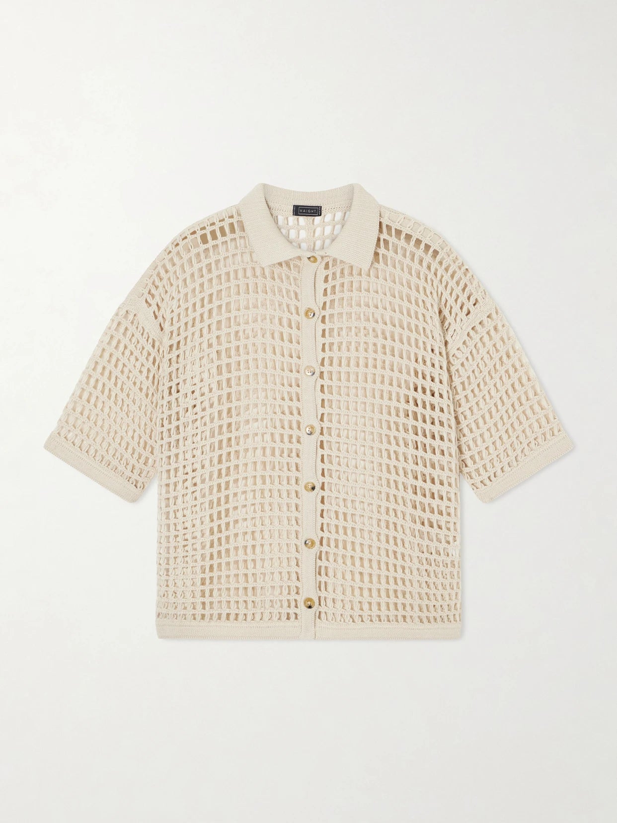 Image of Blouses. Product name - Sheila Open-knit Cotton-blend Blouse in Ivory colour by brand - Haight