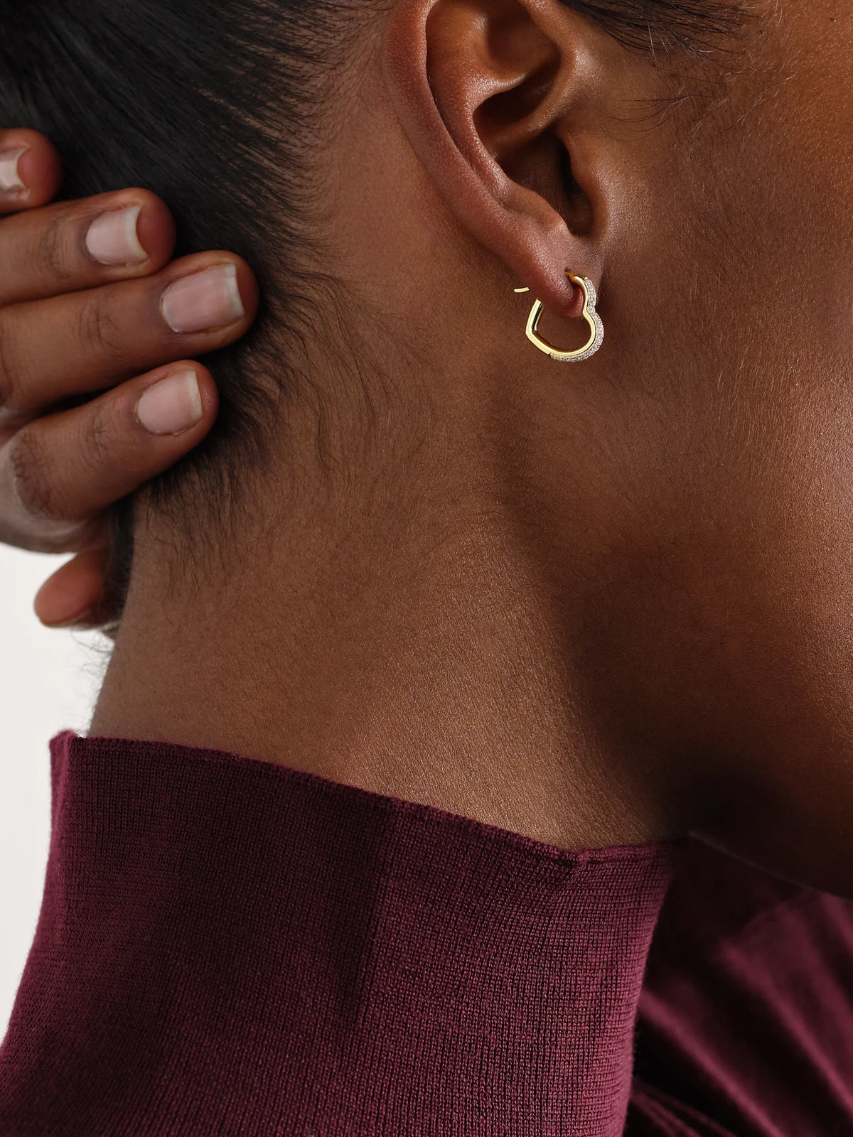 Image of Earrings. Product name - Mini Créole Coeur 9-karat Gold Diamond Single Hoop Earring in Multi colour by brand - Yvonne Léon