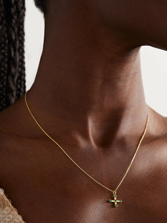 Image of Necklaces. Product name - Stepping Stone 18-karat Gold Emerald Necklace in Multi colour by brand - Ileana Makri