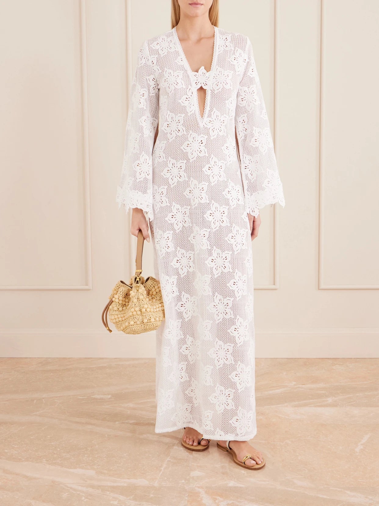 Image of Dresses. Product name - Jane Embroidered Cotton Coverup in White colour by brand - Miguelina