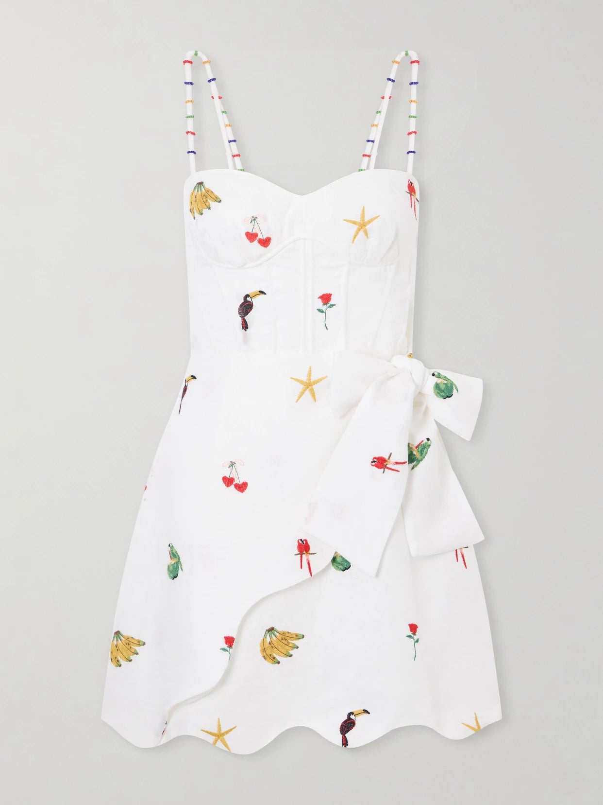 Image of Dresses. Product name - Cool Day Scalloped Embroidered Linen Mini Dress in Off-white colour by brand - Farm Rio