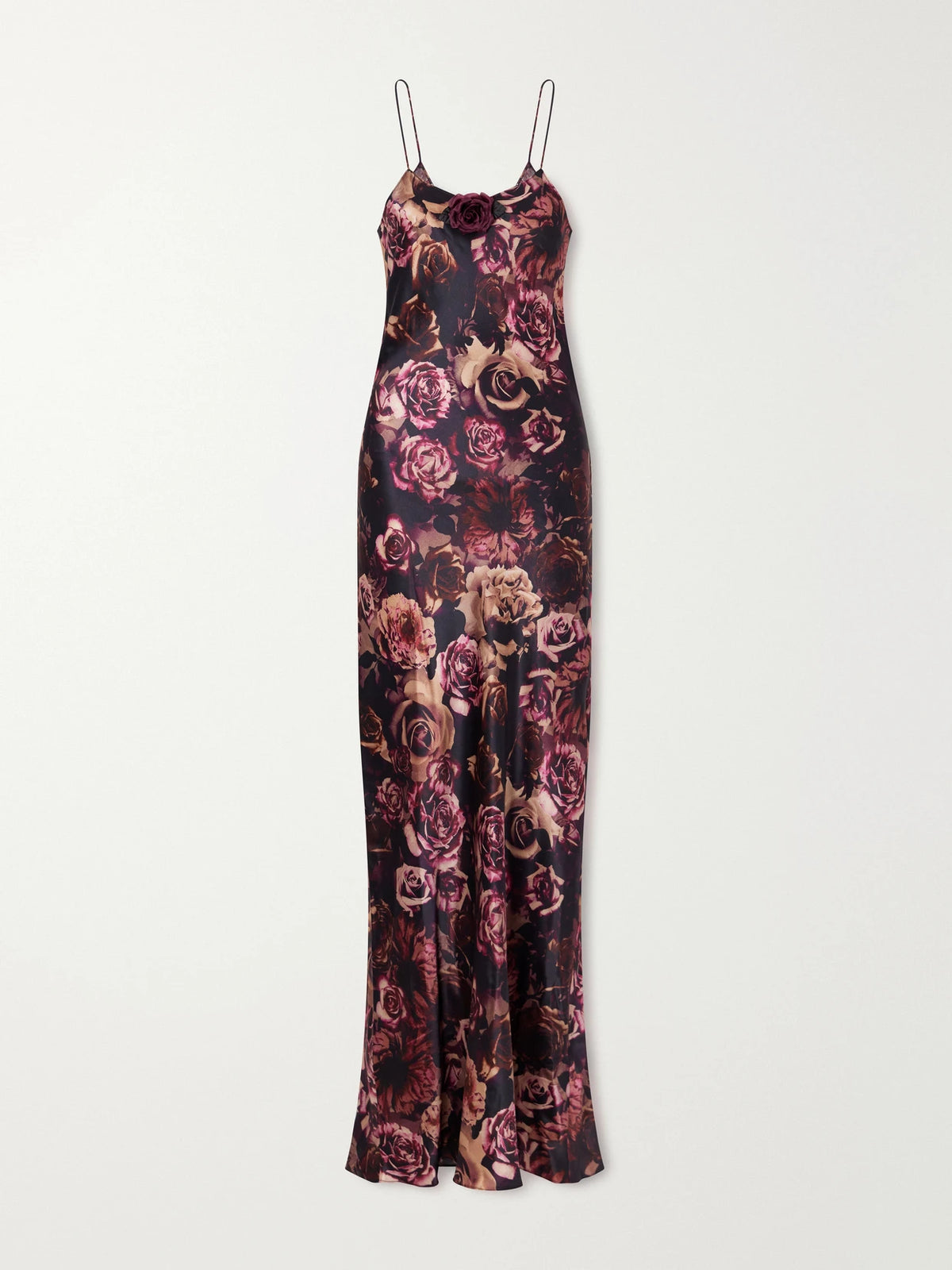 Rodarte Rose-appliquéd Floral-print Silk-satin Gown