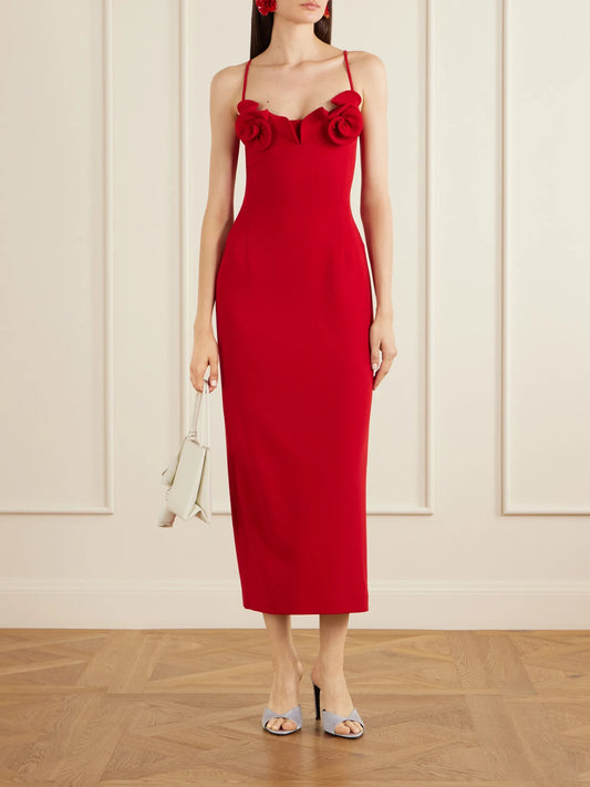 Image of Dresses. Product name - Embellished Wool-blend Crepe Midi Dress in Red colour by brand - Magda Butrym
