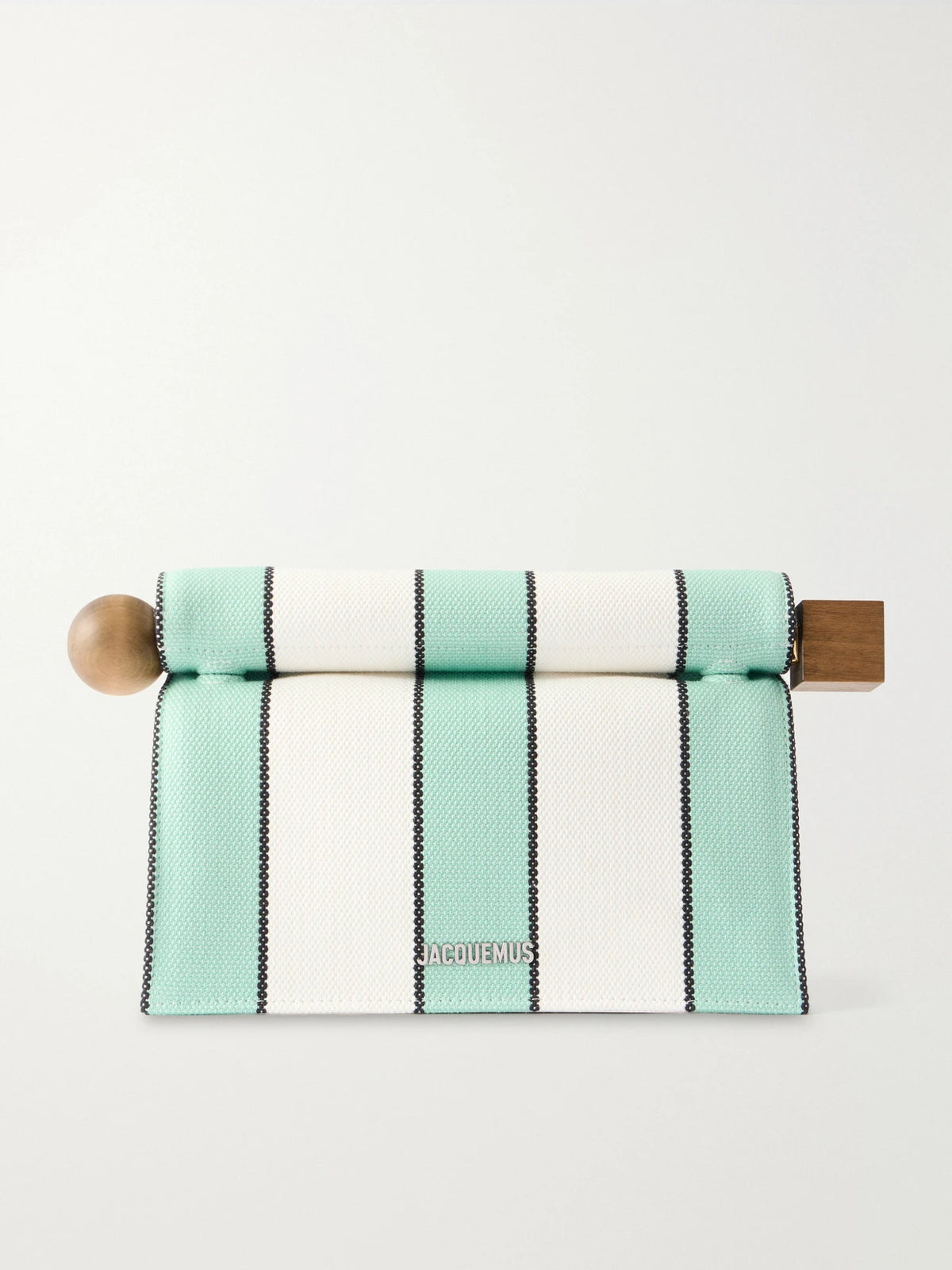 La Plage Leather-trimmed Striped Cotton Clutch