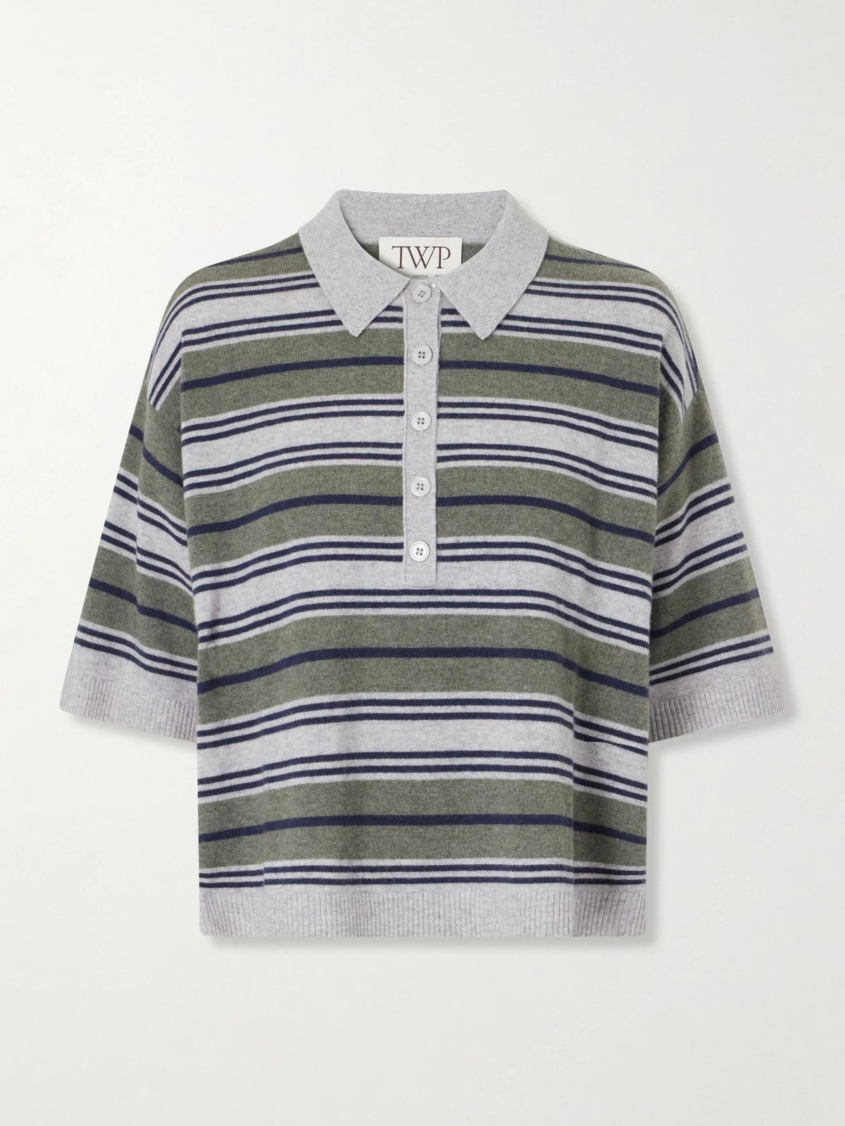 TWP Striped Cashmere Polo Sweater