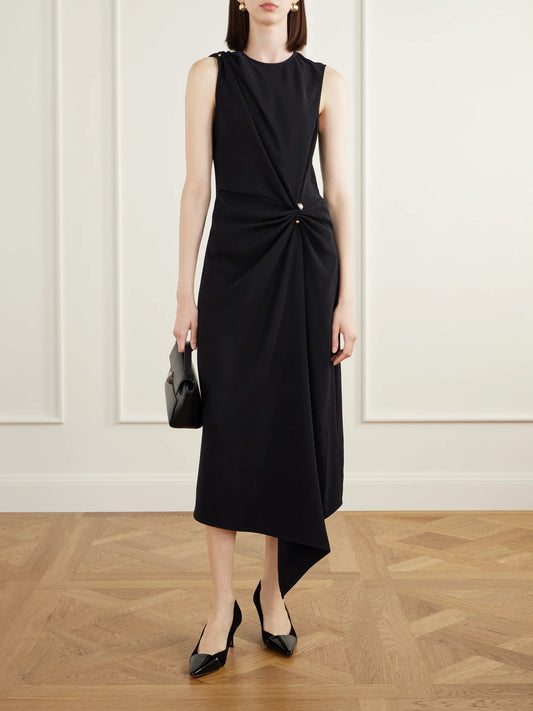 Image of Dresses. Product name - Freja Draped Crepe-blend Midi Dress in Black colour by brand - Veronica Beard