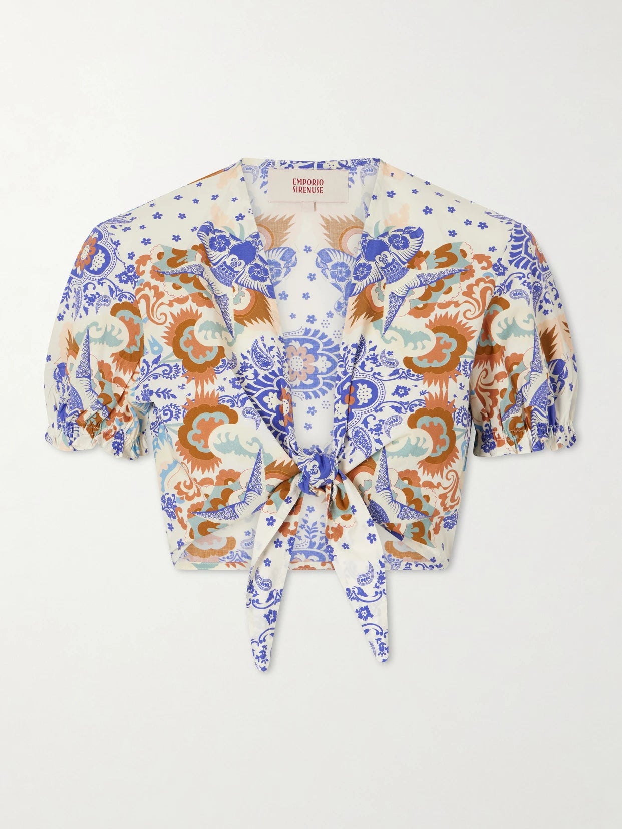 Poppy Knotted Printed Cotton-poplin Cropped Top