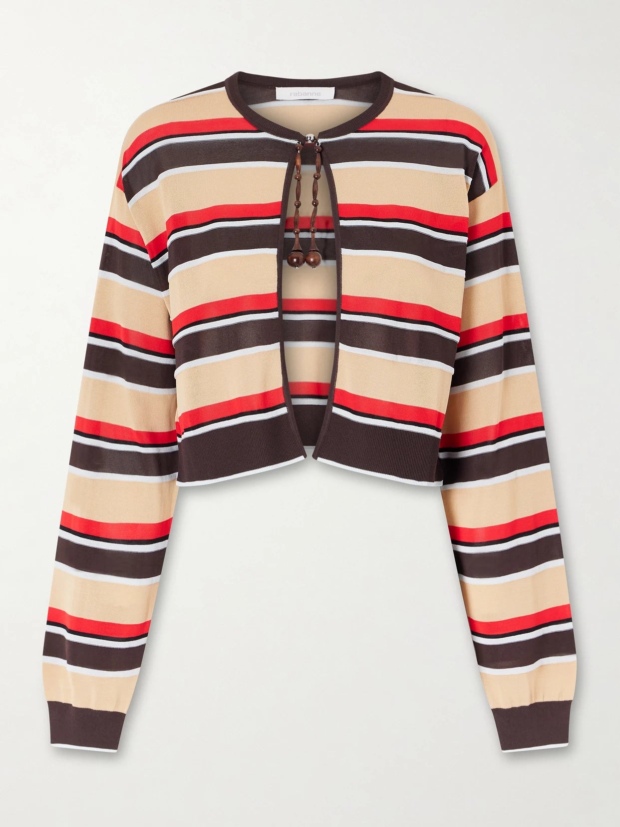 Bead-embellished Striped Knitted Cardigan