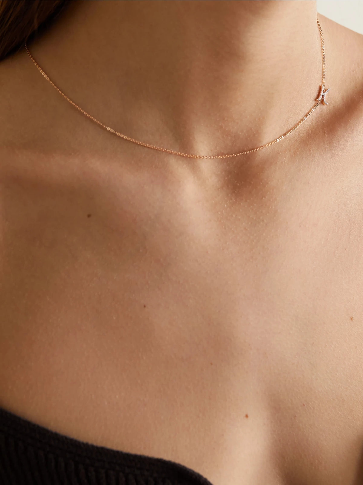 Image of Necklaces. Product name - Initial 18-karat Rose Gold Diamond Necklace in B colour by brand - Anita Ko