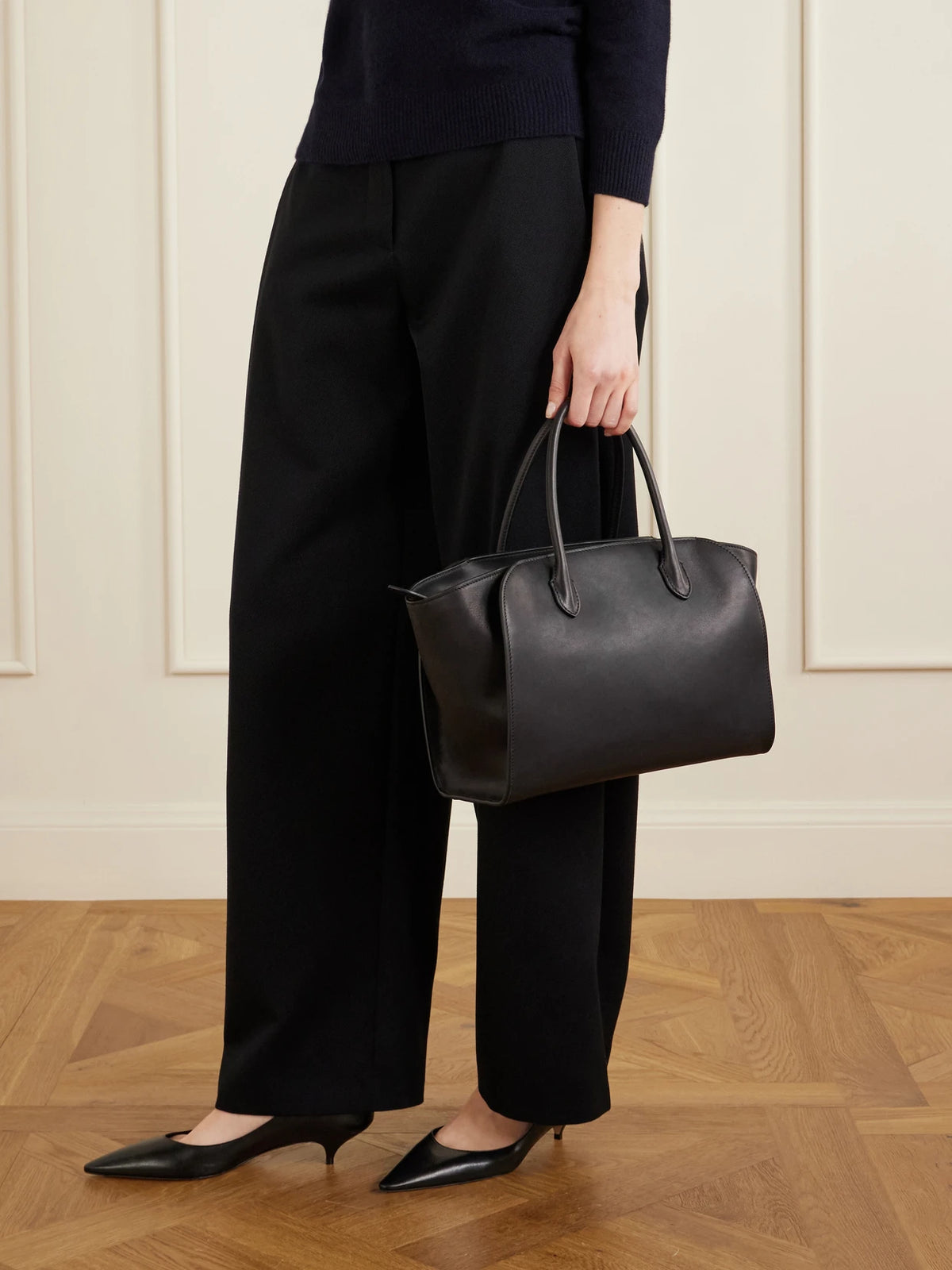 Image of Bags. Product name - Marlo 12 Leather Tote in Black colour by brand - The Row