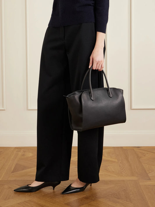 Image of Bags. Product name - Marlo 12 Leather Tote in Black colour by brand - The Row