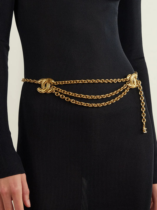 Image of Jewelry. Product name - + Channel Vintage 1980s Interlocking Cc Gold-plated Chain Belt in Multi colour by brand - SUSAN CAPLAN VINTAGE