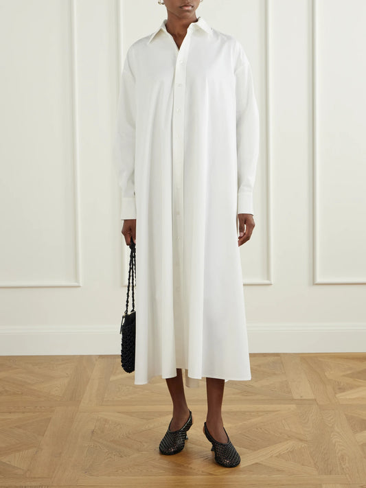 Image of Dresses. Product name - Bayla Cotton-poplin Midi Dress in Ivory colour by brand - KALLMEYER