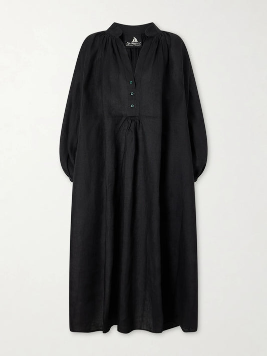 Image of Dresses. Product name - Black Sea Linen Maxi Dress in medium colour by brand - Les Vacances D'Irina