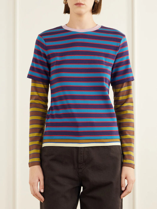 STAUD Dillon Layered Striped Stretch Cotton-jersey T-shirt