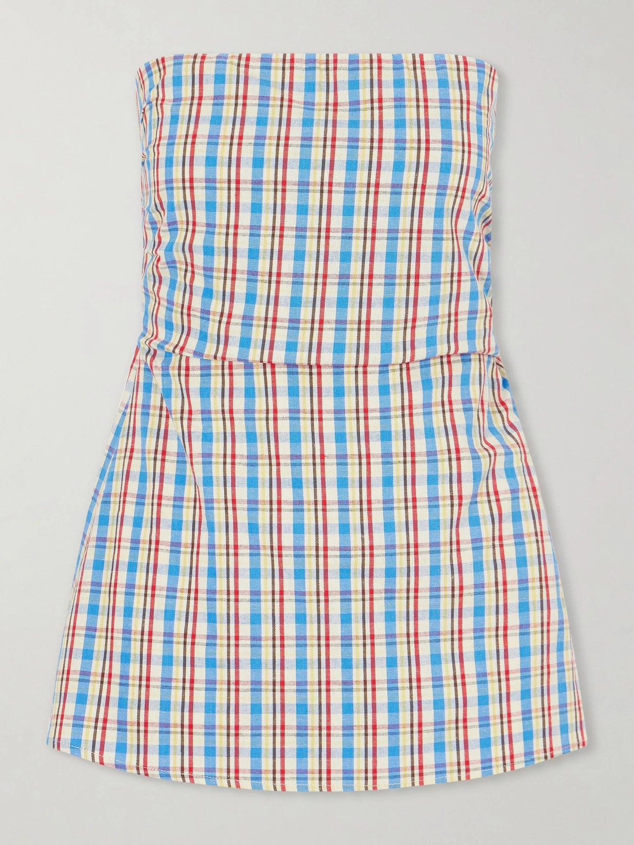 Isole Strapless Checked Cotton And Linen-blend Top
