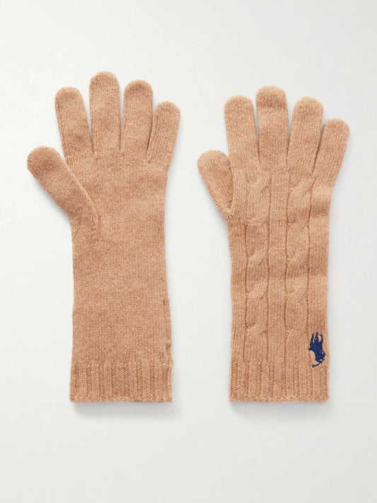 Polo Ralph Lauren Logo-embroidered Cable-knit Wool-blend Gloves