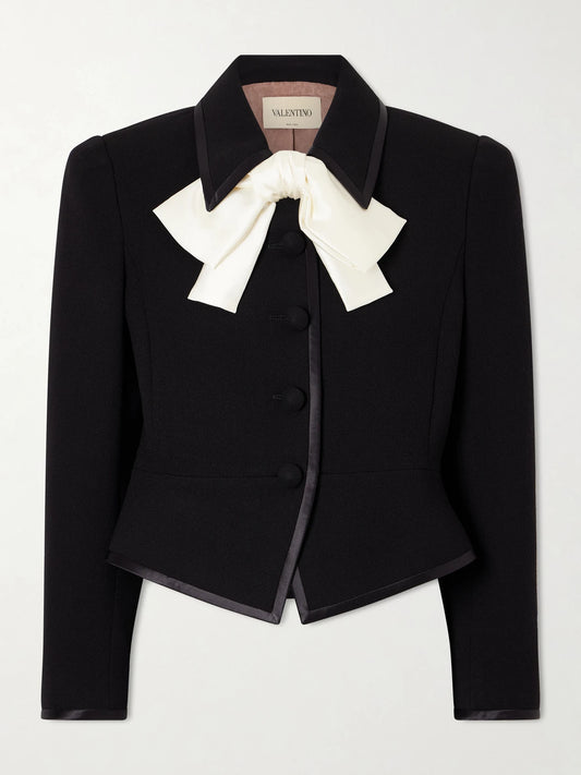 Image of Coats & Jackets. Product name - Bow-embellished Wool Jacket in Black colour by brand - Valentino Garavani