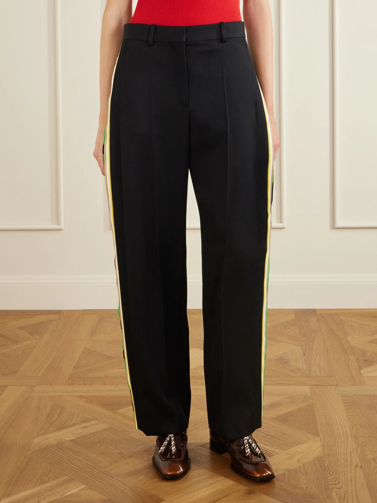 Striped Wool Straight-leg Pants