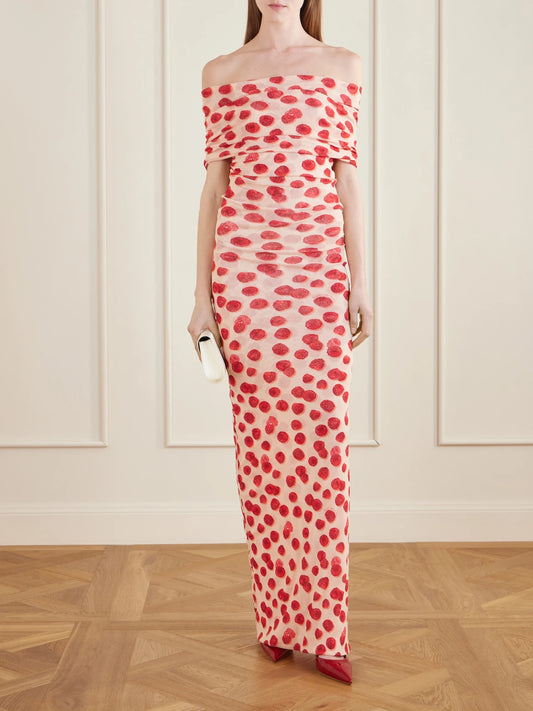 Image of Dresses. Product name - Printed Chiffon Midi Dress in Red colour by brand - Stella McCartney