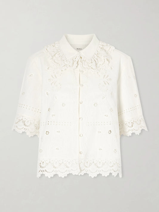 Talia Broderie Anglaise Cotton And Linen-blend Shirt