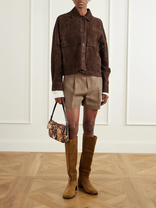 Image of Boots. Product name - Indie Slouch Suede Knee Boots in Brown colour by brand - STAUD