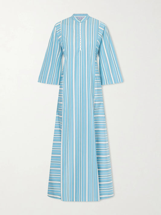 Image of Dresses. Product name - Rachel Striped Cotton-poplin Kaftan in Blue colour by brand - Thierry Colson
