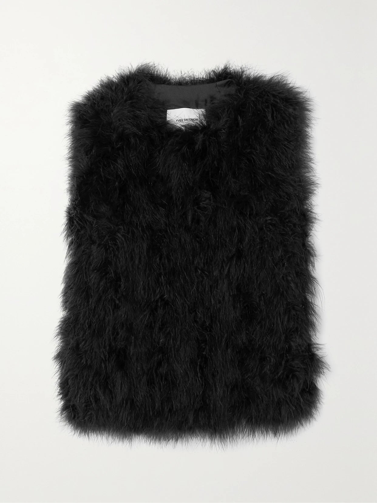 Image of Coats & Jackets. Product name - Feather-embellished Silk-satin Vest in Black colour by brand - Yves Salomon