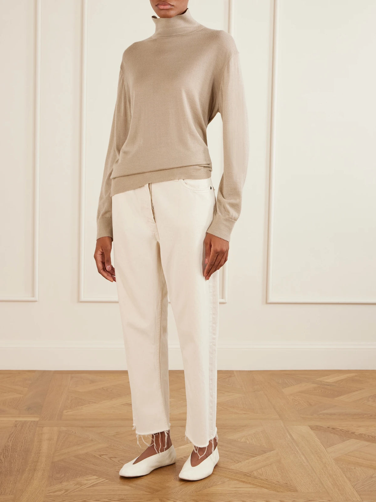 Image of Flats. Product name - Fay Leather Ballet Flats in Ecru colour by brand - The Row
