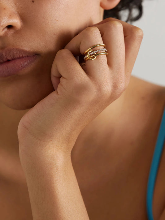 Image of Rings. Product name - Sonny Set Of Three 18-karat Gold Diamond Rings in Multi colour by brand - Spinelli Kilcollin