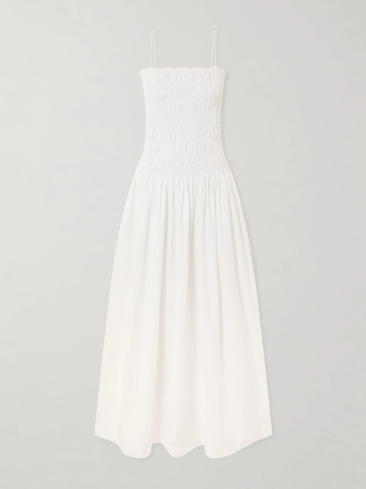 Image of Dresses. Product name - Shirred Organic Cotton Midi Dress in White colour by brand - Matteau